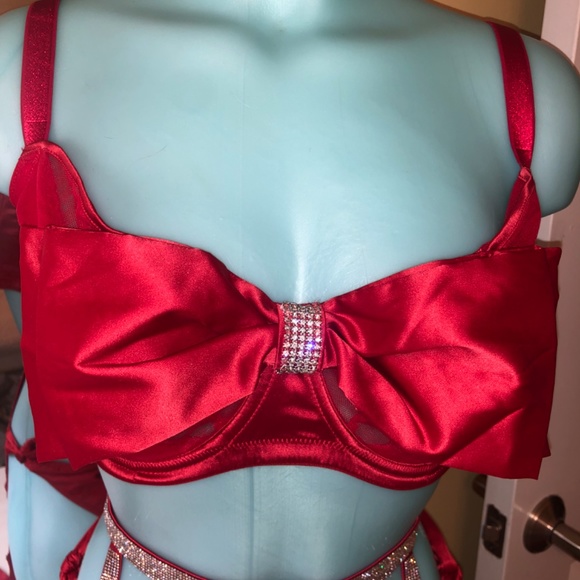 Victoria’s Secret Satin Bow Crystal Accent Push Up /Garter /Side Tie Cheeky NWT - Picture 3 of 10